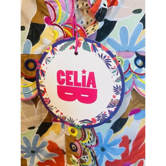 CeliaB Freya Dress Large Floral Multicolor Button Down MIDI Pockets Drawstring - Picture 9 of 15